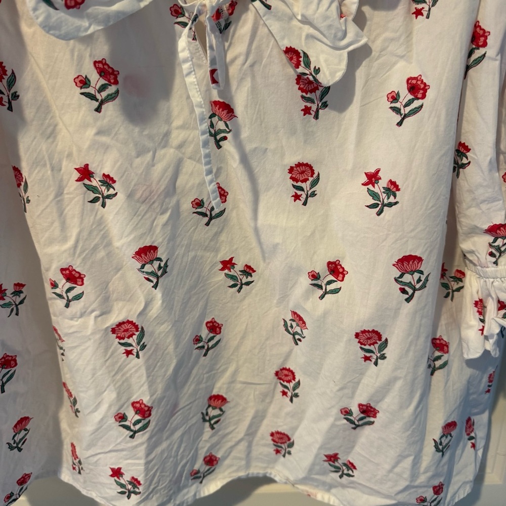 Pink City Prints Scarlet Ditsy Joy Pyjama White and Pink Organic Cotton Top | S - Picture 6 of 9